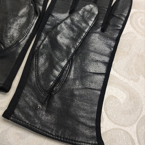 Vintage 90s Black Leather Gloves | Lined Dress Gloves | Made in Japan Size Small - Picture 5 of 7